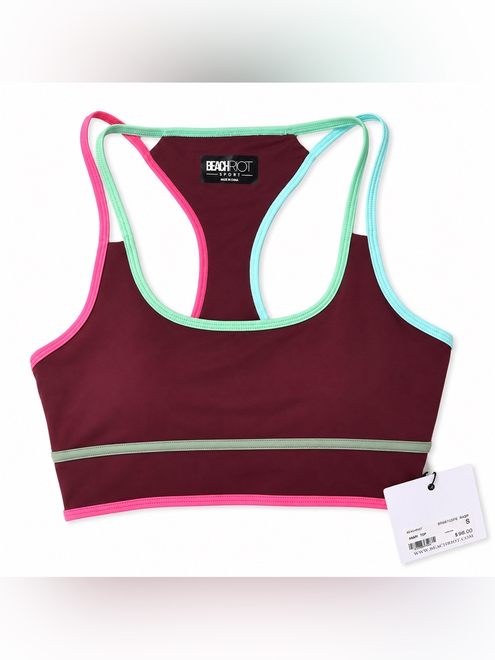 NWT Beach Riot Sport Anari Top Raspberry Colorblock Top Small - Picture 2 of 5